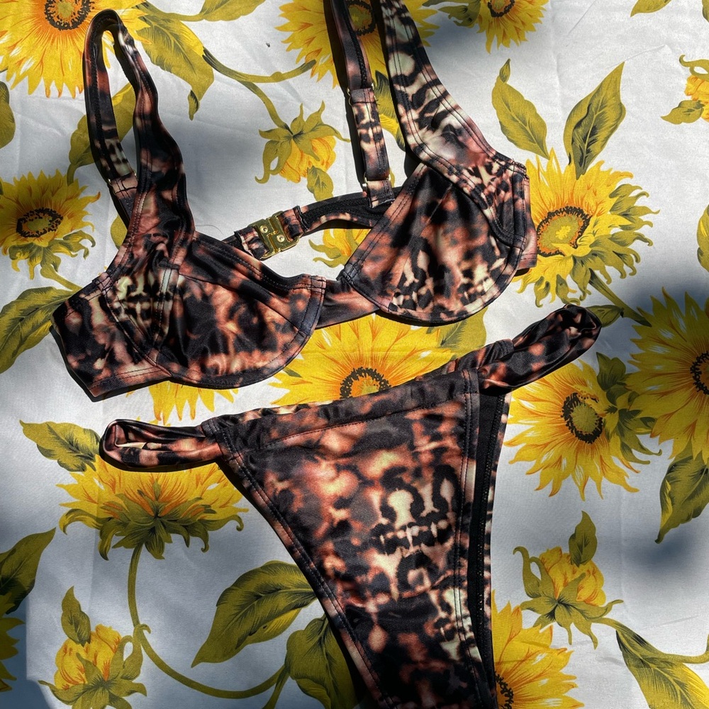 Nasty Gal Brown and Black Bikini Set